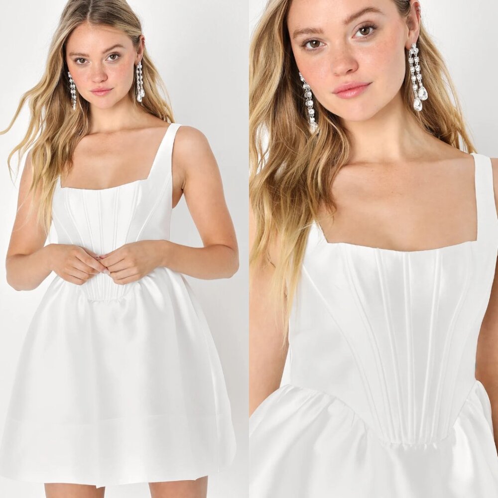 NWOT Lulus Bubbly Love White Taffeta Corset Mini Dress